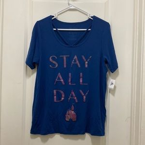Disney Stay All Day tshirt navy blue and pink glitter
